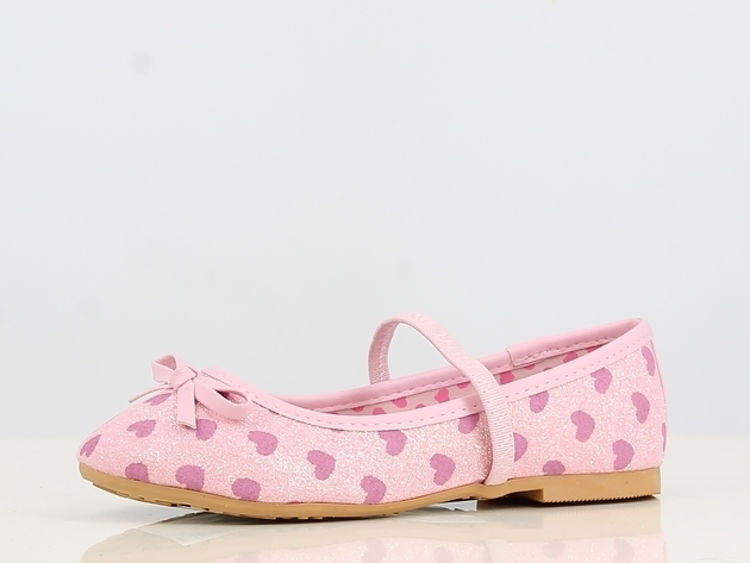 Picture of B134591-GIRLS PINK WITH HEARTS BALLERINA SHOES WITH GLITTERS